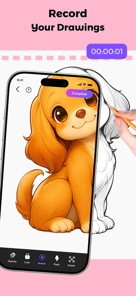 AR Drawing - Draw Sketch - Una persona usando la aplicación AR Drawing para trazar un perro de dibujos animados mientras graba el proceso en un smartphone