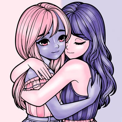 realistic girls hugging