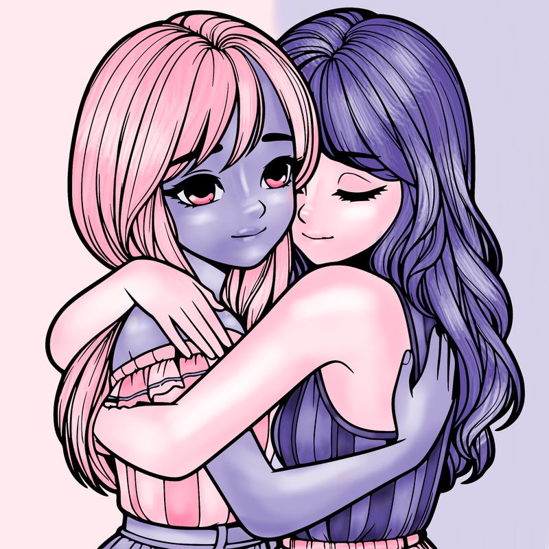 realistic girls hugging
