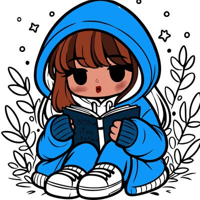 girl in oversized hoodie reading a book