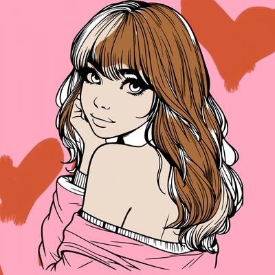 realistic girl with bangs looking over her shoulder