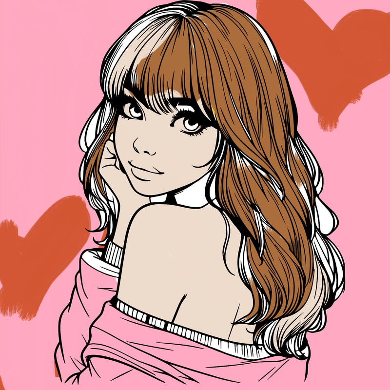 realistic girl with bangs looking over her shoulder