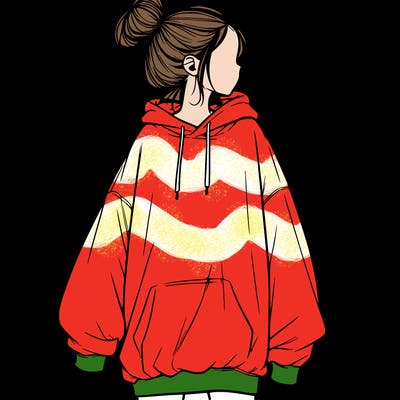 realistic girl with a oversized sweatshirt on and a bun