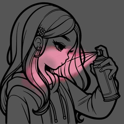 a realistic girl spray painting