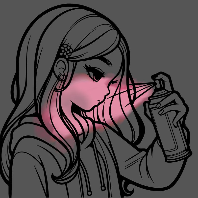 a realistic girl spray painting