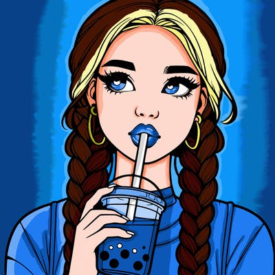 realistic girl with braided hair drinking boba