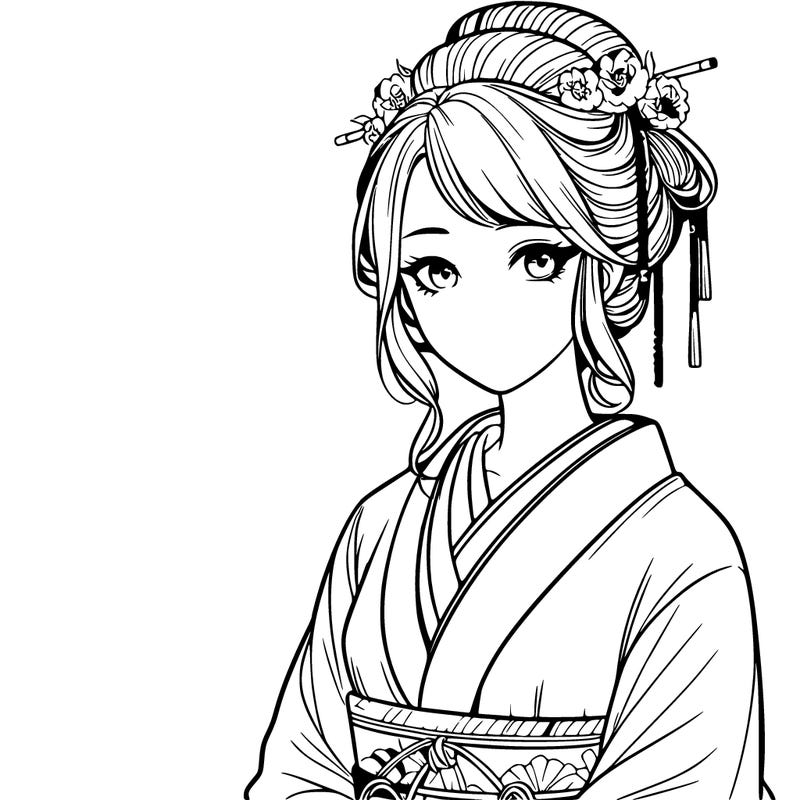 realistic beautiful japanese lady in traditional dress