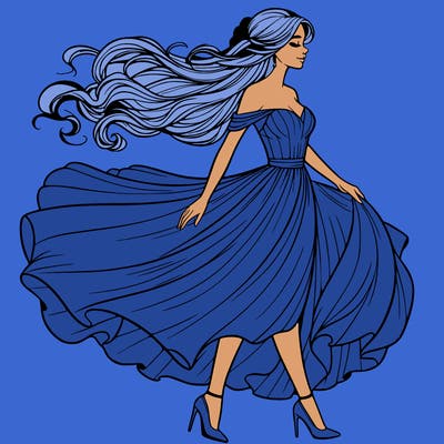 realistic woman in a dress flowing in the wind
