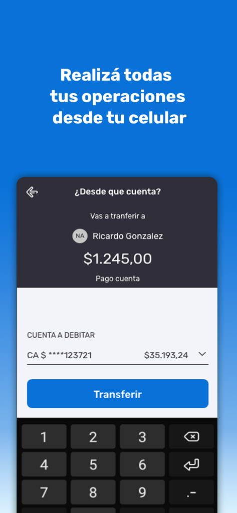 APP Banco Santa Cruz - Pantalla de smartphone que muestra un proceso de transferencia de dinero en la aplicación de Banco Santa Cruz