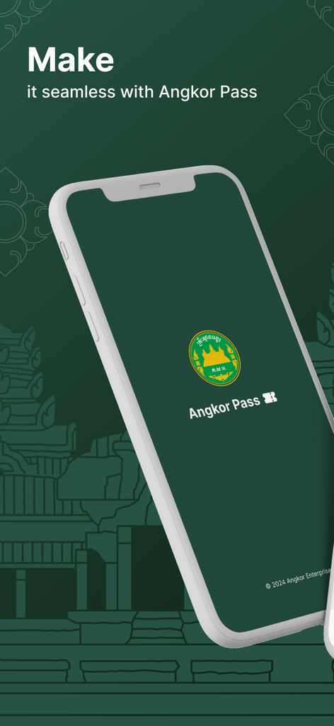 Angkor-Pass - Official Angkor-Pass app splash screen on a smartphone for seamless temple ticket booking in Cambodia