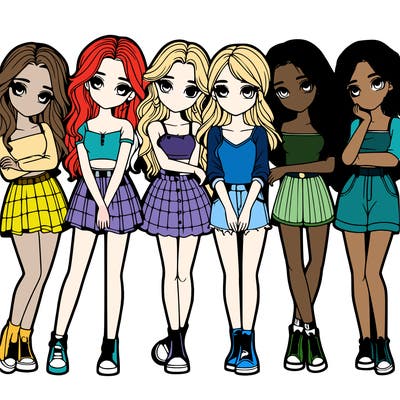 a group of girls realistic