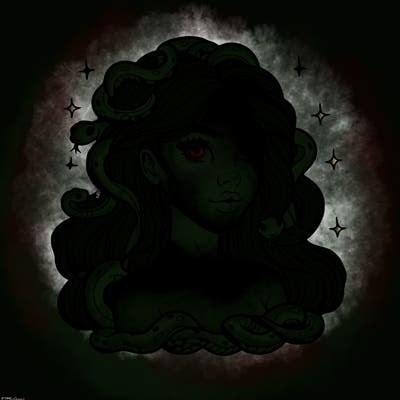 realistic girl with snakes as hair