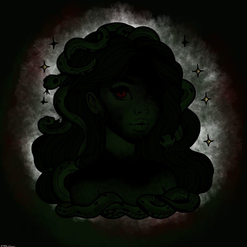 realistic girl with snakes as hair