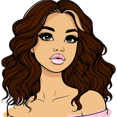 realistic girl with wavy hair and lips