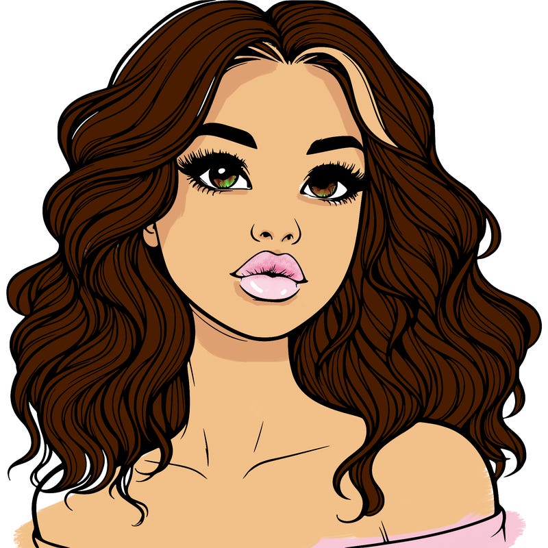 realistic girl with wavy hair and lips