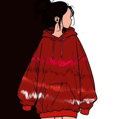 realistic girl with a oversized sweatshirt on and a bun