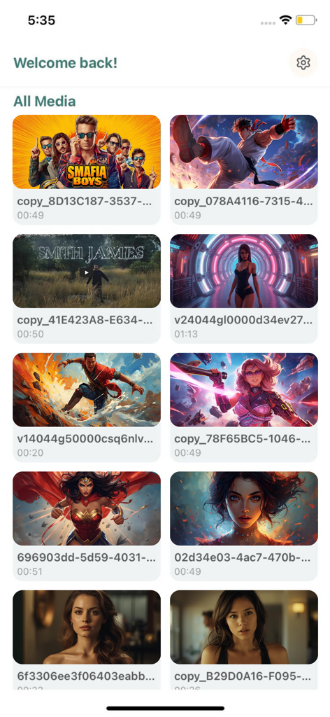 Tubidy FM app interface showing the All Media library with video thumbnails