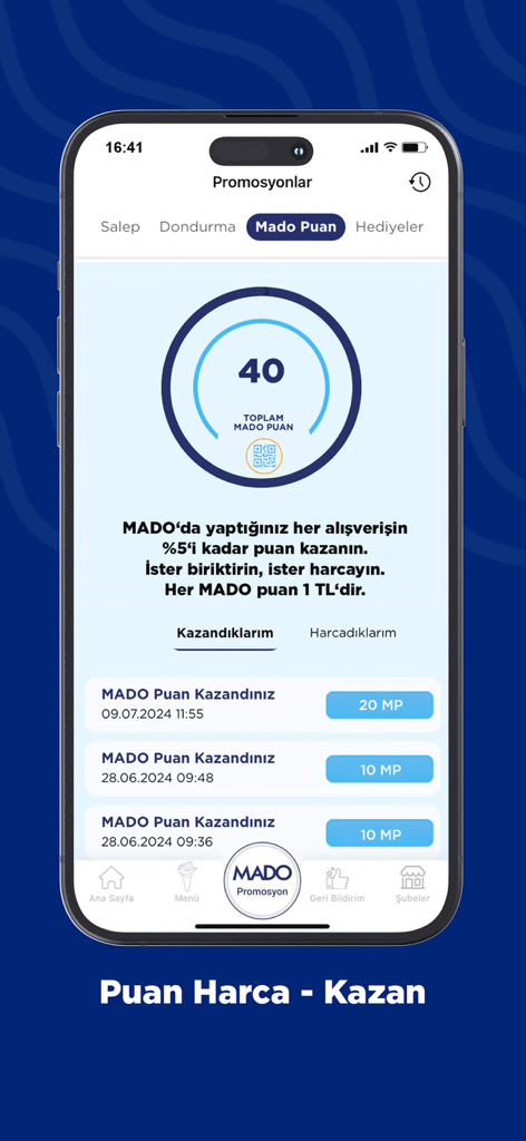 MADO Global - MADO Globalモバイルアプリの画面。残高と取引履歴が表示されたロイヤルティポイントトラッカーを示しています。