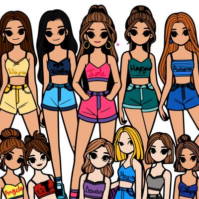 a group of girls wearing crop tops and shorts