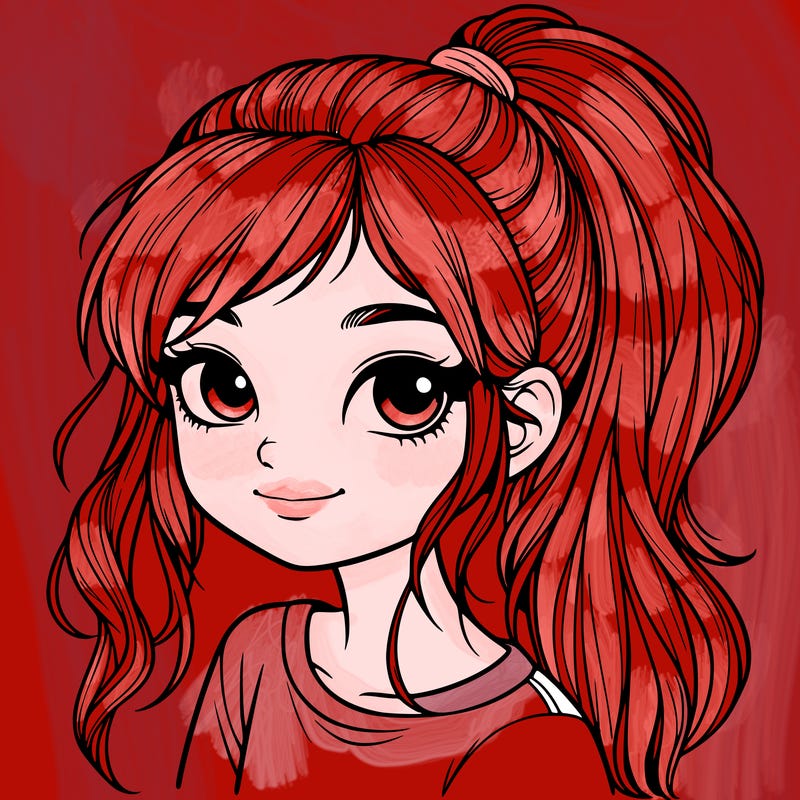 realistic girl with ponytail