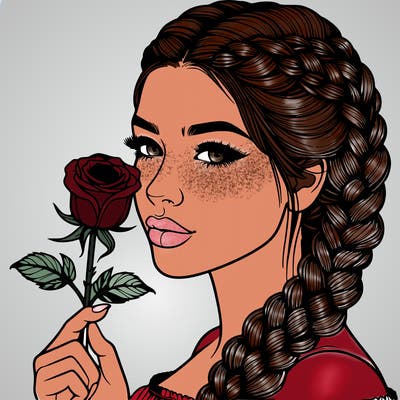 realistic woman with braids holding a single rose
