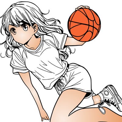 teen manga girl playing basketball