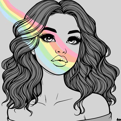 realistic girl with wavy hair and lips