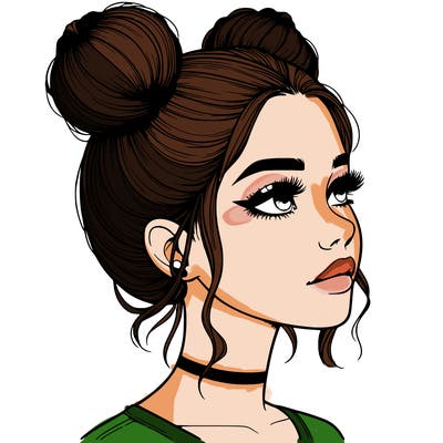 realistic girl with buns on the top of her head