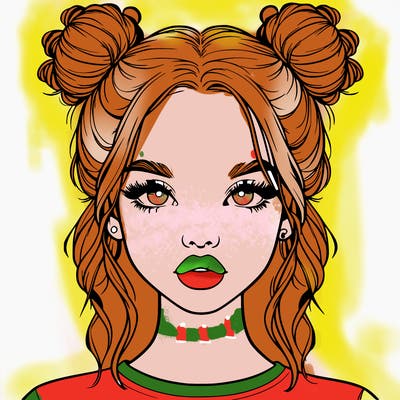 realistic girl with two buns in hair and lips