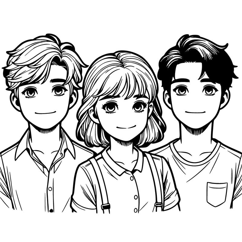 three realistic boys and one realistic girl