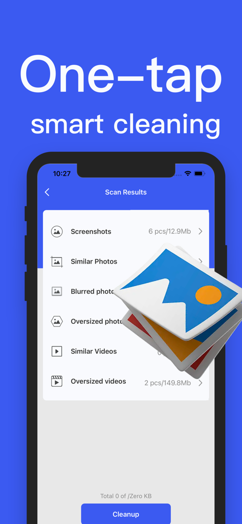 Magic Cleaner-Easy cleanup - Magic Cleaner app interface showing scan results for screenshots and similar photos with a one-tap smart cleaning button