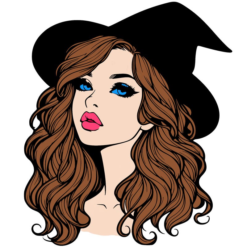 realistic witch girl with wavy hair and lips