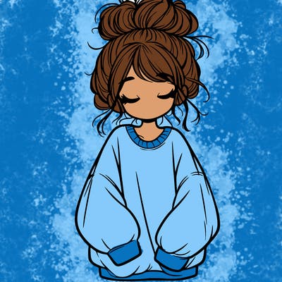 girl with baggy sweatshirt and messy bun