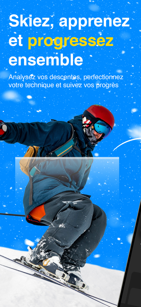 Winter Mate - A skier carving on snow with text about learning and progressing together in skiing