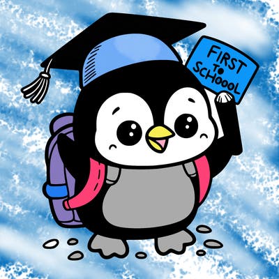 penguin on first day of school