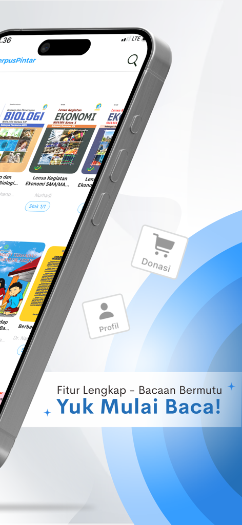 perpuspintar - The Perpus Pintar mobile app interface displaying a digital collection of Indonesian educational books and textbooks on a smartphone.
