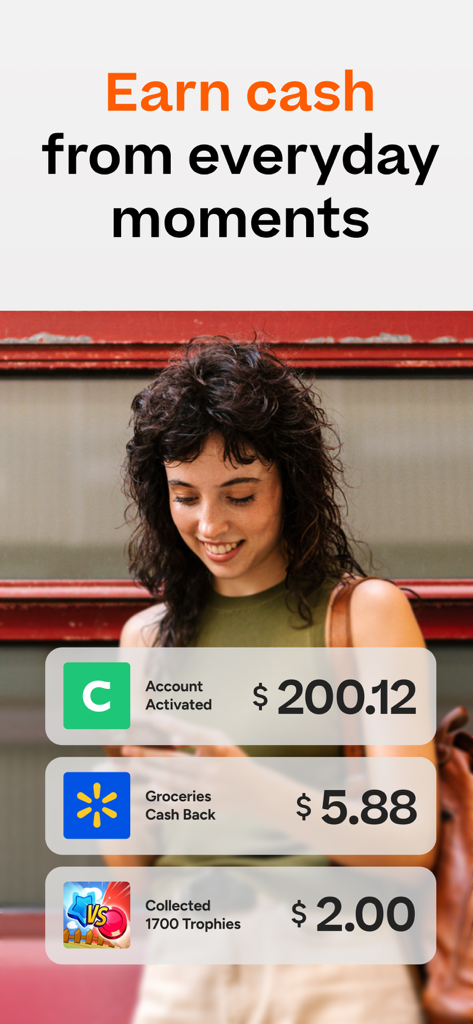 Benjamin - Earn Money Moments - A woman using the Benjamin app to earn cash rewards from shopping and mobile gaming