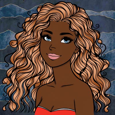 woman with curly  long hair realistic