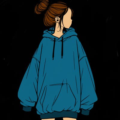 realistic girl with a oversized sweatshirt on and a bun