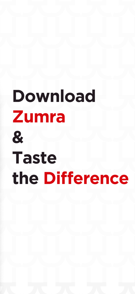 Zumra – Asian Food Delivery - Pantalla promocional con el texto Descarga Zumra y prueba la diferencia