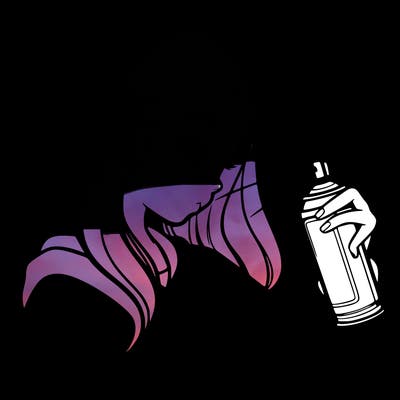 a realistic girl spray painting