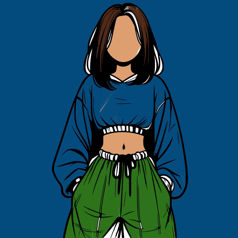 realistic girl faceless with baggy pants and a crop top