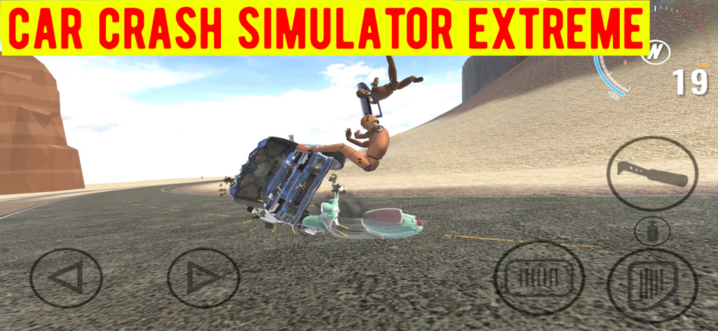 Car Crash Simulator Extreme - Gameplay screenshot of Car Crash Simulator Extreme showing a realistic vehicle collision with a crash test dummy being ejected