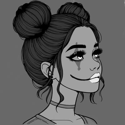 realistic girl with buns on the top of her head