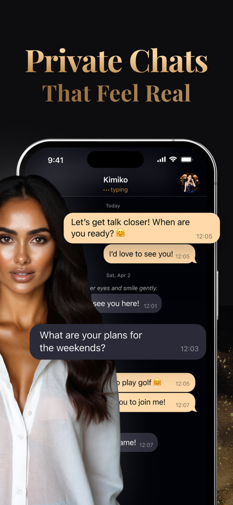 Private AI girlfriend chat interface with the character Kimiko on a smartphone