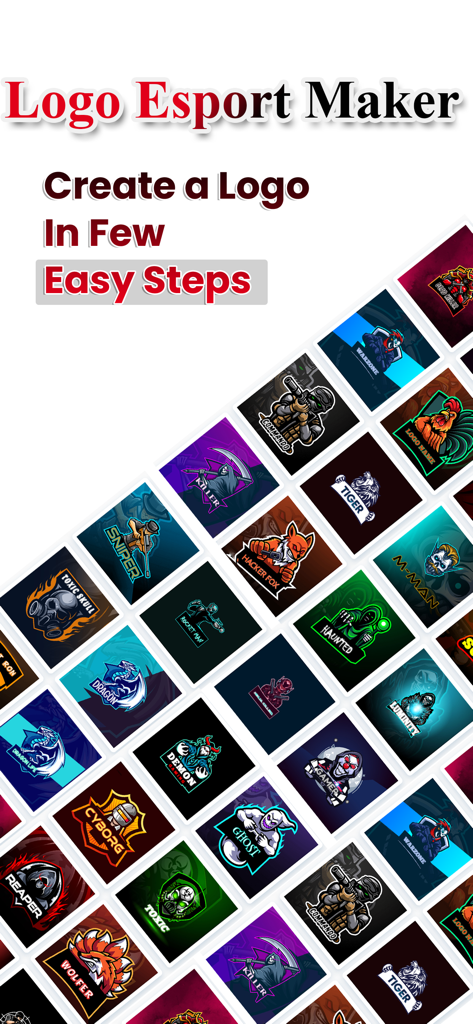 A collage showing various gaming mascot logo templates like dragons, ghosts, and warriors for esports teams.