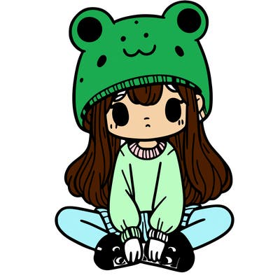 a girl wearing a frog hat and some frog socks