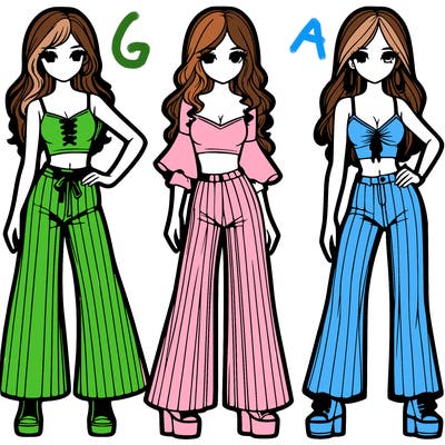 girls with flare pants and crop tops realistic