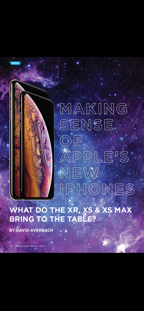 iPhone Life magazine article titled Making Sense of Apple's New iPhones featuring the XR and XS models