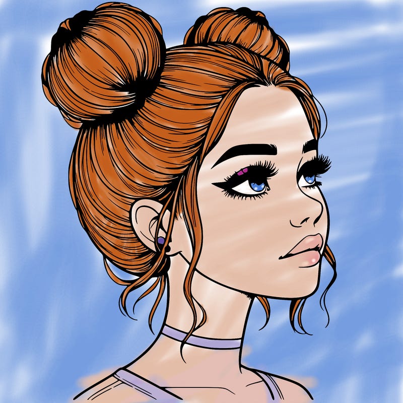 realistic girl with buns on the top of her head